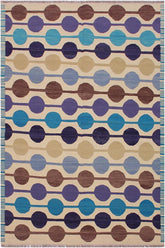 Flat Weave Kilim Antique Navaho Vintage handmade Modern Kilim Beige Blue Hand-Woven Rectangle 100% Wool Area Rug 6x8